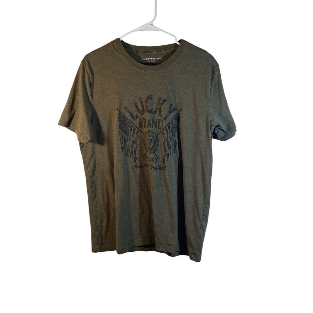 Lucky Brand Graphic T Shirt Men's Large Short Sleeve Used Army Green